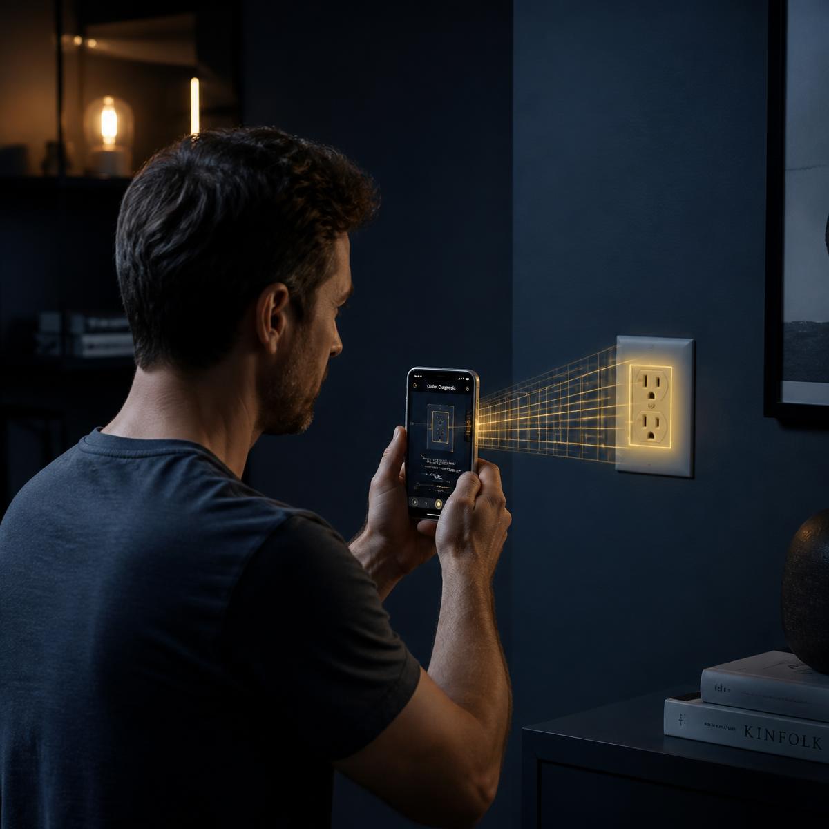 Person diagnosing a dead electrical outlet with the TOOLA app